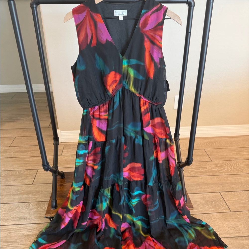 Signature by Robbie Bee Black Maxi Dress with Multicolor Floral Print
